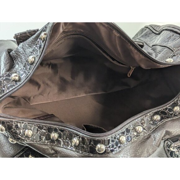 Steven by Steve Madden Leather Riveted Satchel Black Purse Handbag Unused - Picture 4 of 8